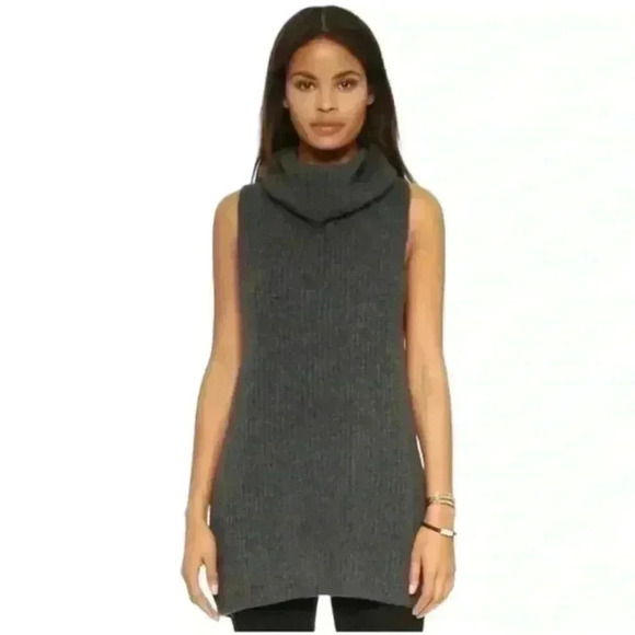 Free People Need It Now Turtleneck Sweater Vest In Charcoal  Ribbed Back Slit XS - Picture 1 of 9